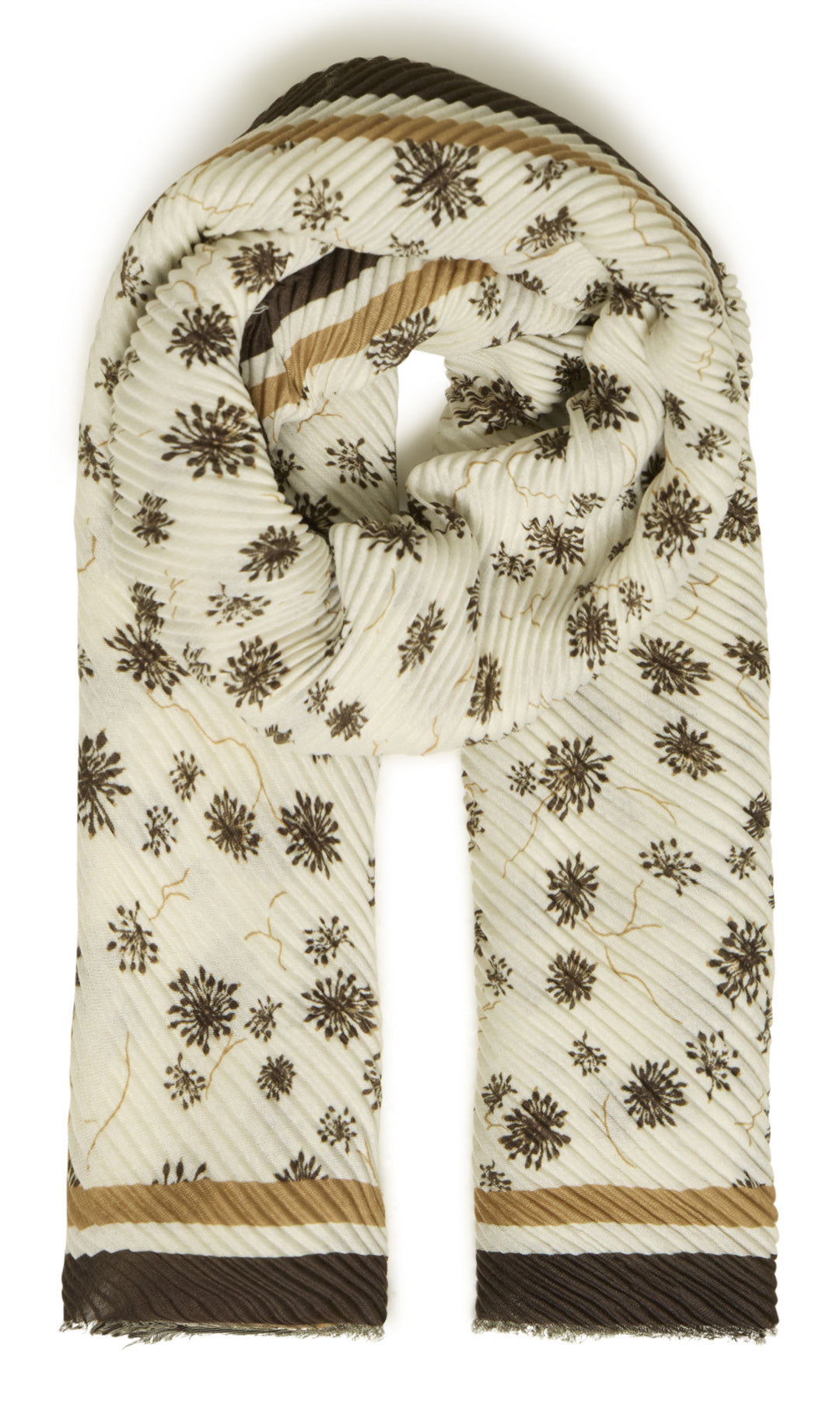 Pleated Floral Border Scarf
