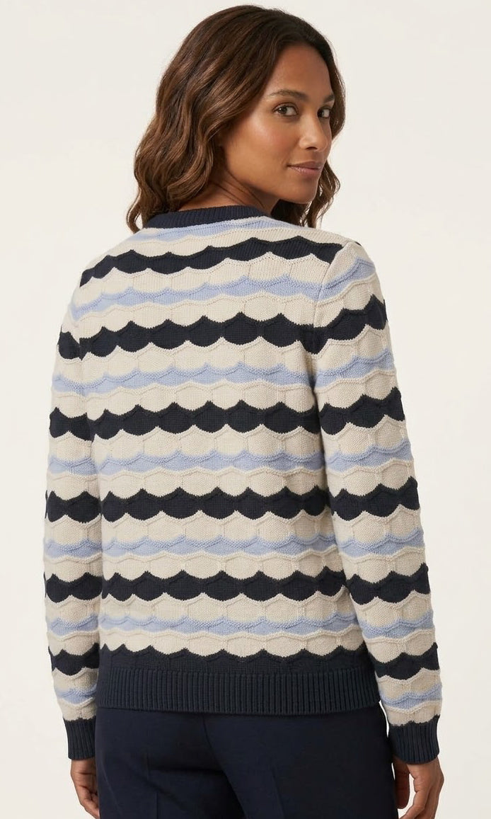 Scallop Stripe Textured Knit Sweater