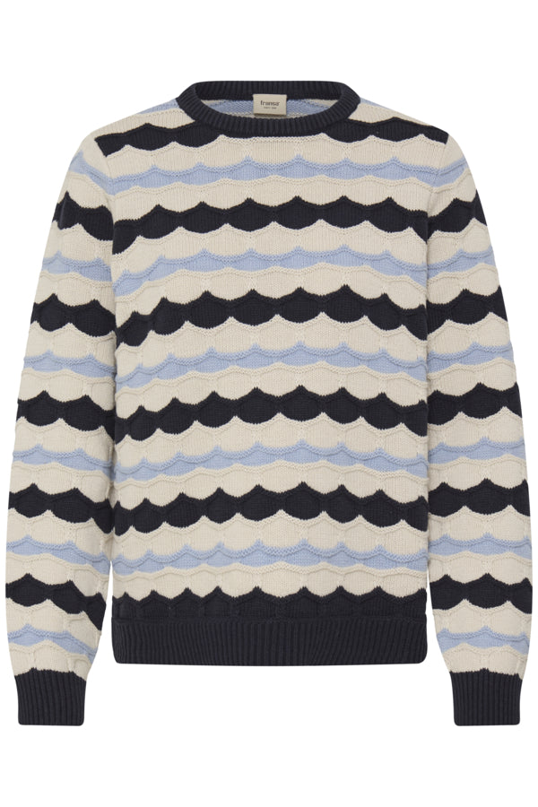 Scallop Stripe Textured Knit Sweater