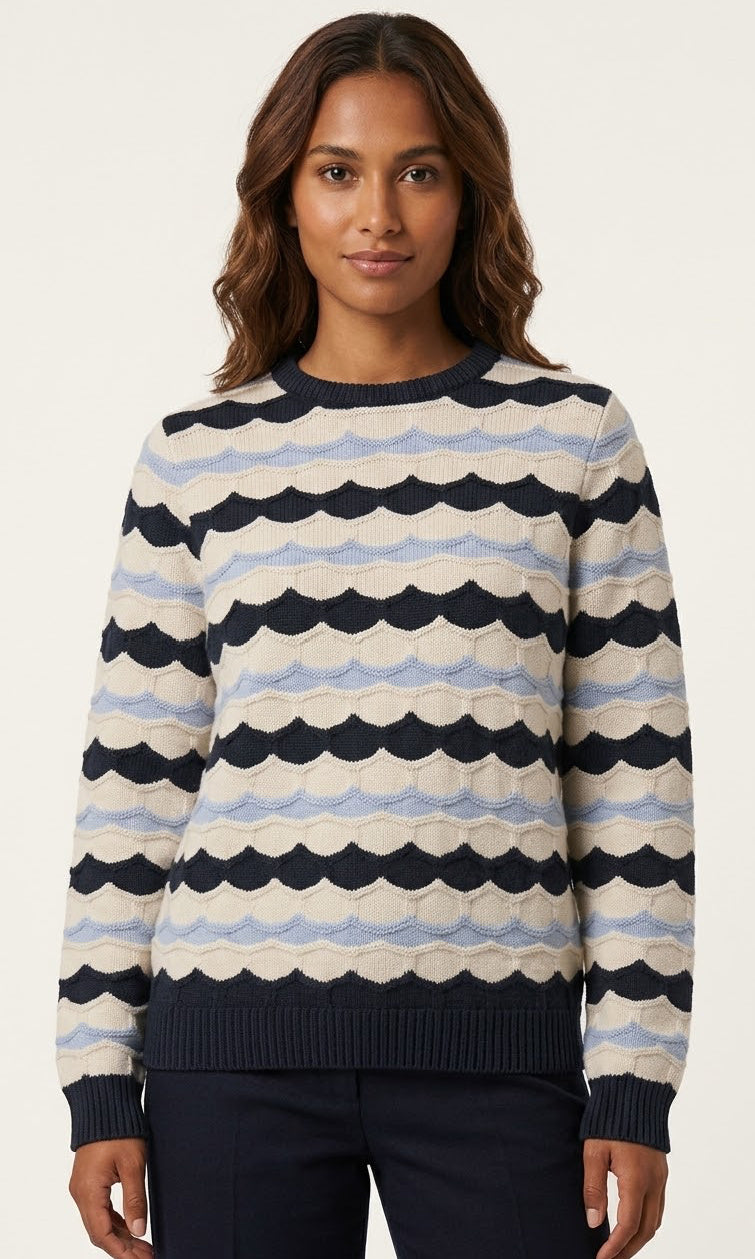 Scallop Stripe Textured Knit Sweater