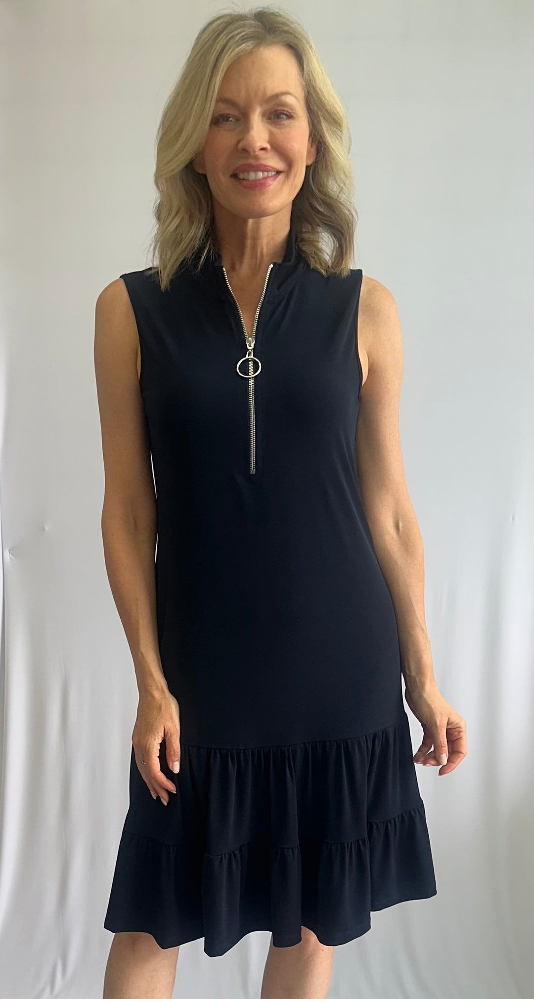 Flounce Hem Zip Front Dress