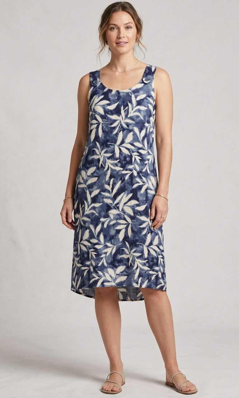 Button Strap Print Dress