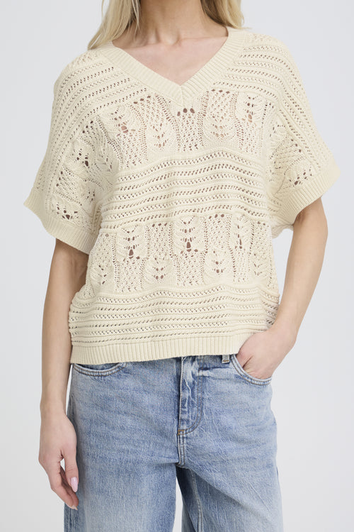 Open Knit V-Neck Cotton Sweater