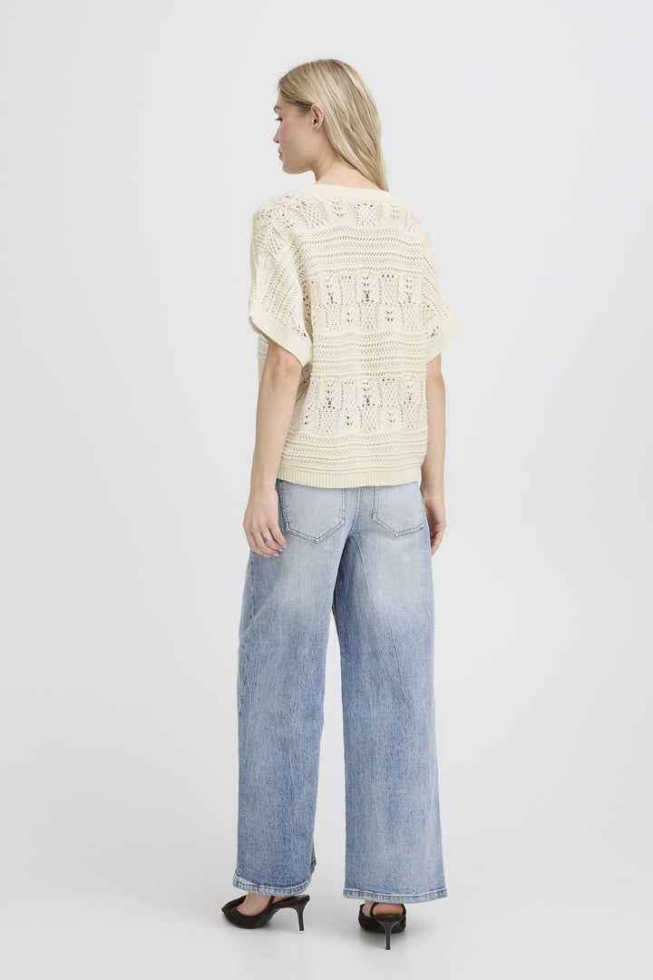 Open Knit V-Neck Cotton Sweater