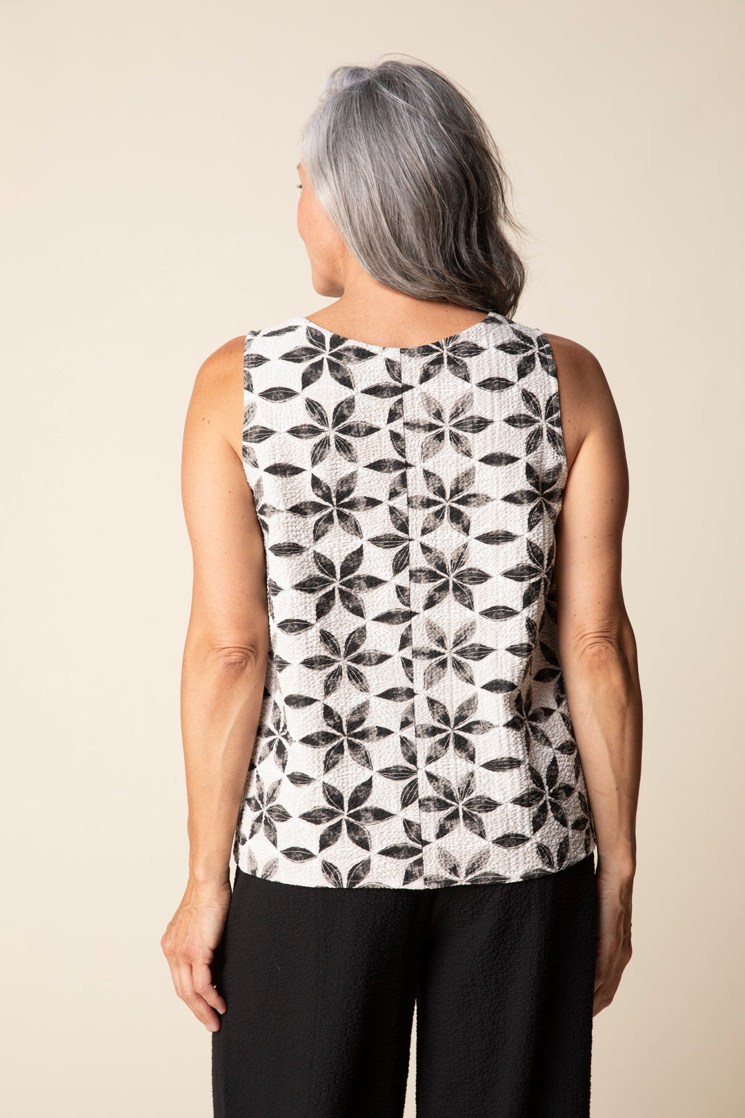 Printed Sleeveless V-Neck Textured Top