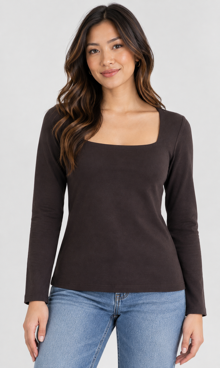 Square Neck Long Sleeve Top