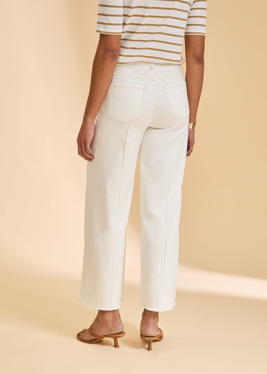 Cropped Wide-Leg Cotton Blend Jeans