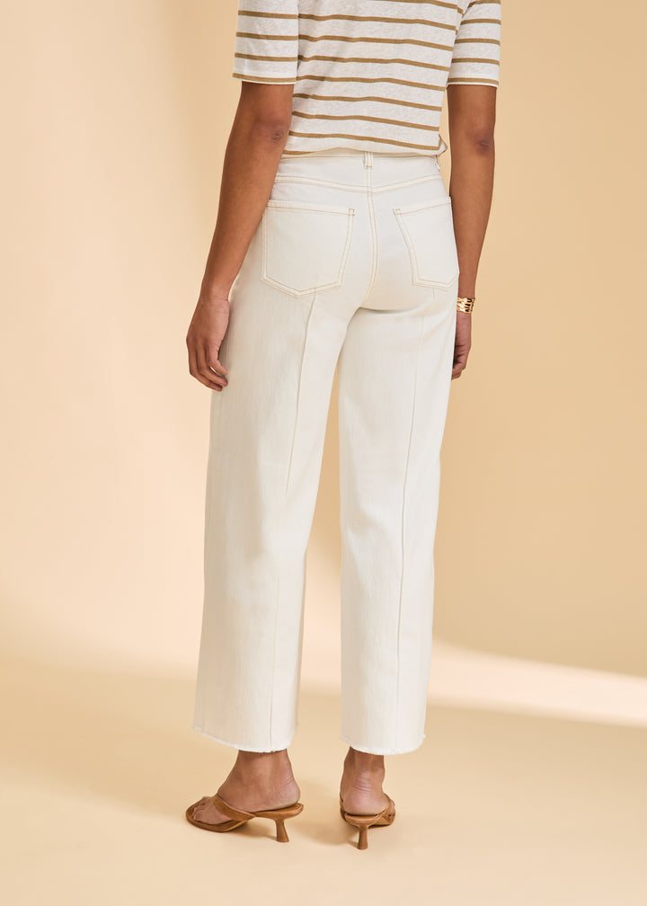 Cropped Wide-Leg Cotton Blend Jeans