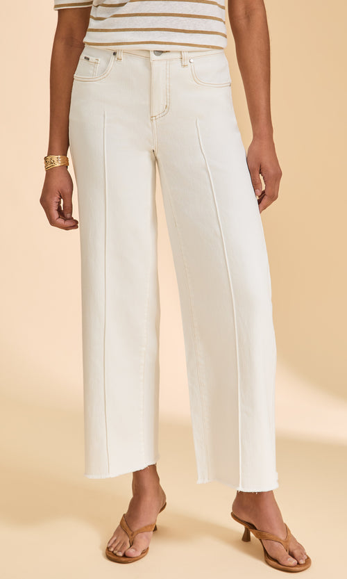 Cropped Wide-Leg Cotton Blend Jeans