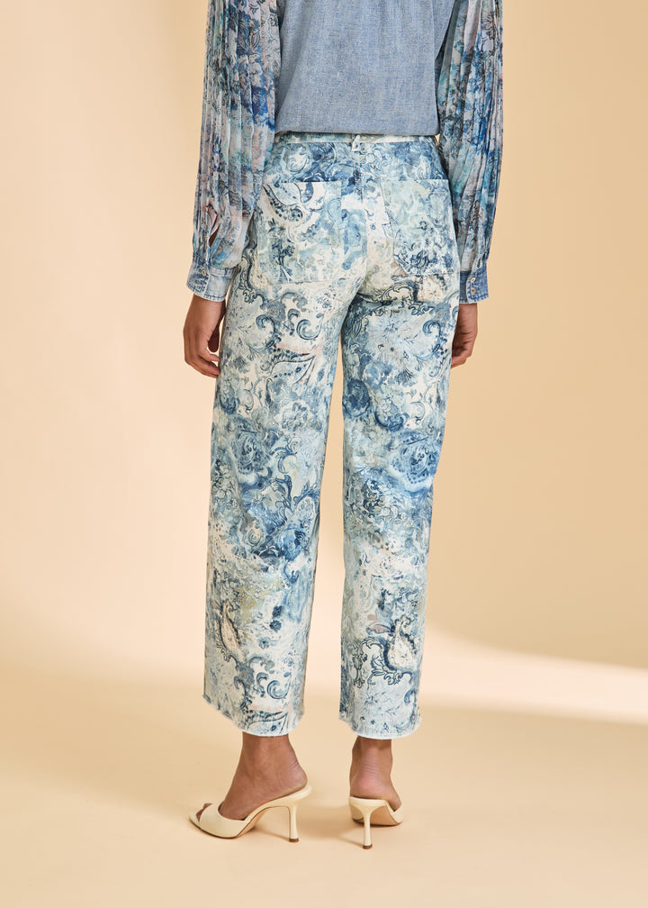 Printed Straight-Leg Cropped Pants