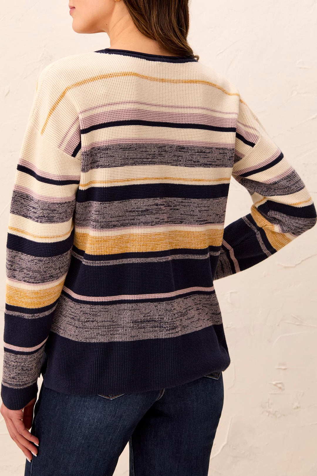 Textured Stripe Scoop Neck Cotton Sweater