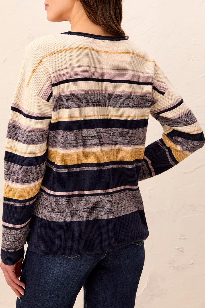 Textured Stripe Scoop Neck Cotton Sweater