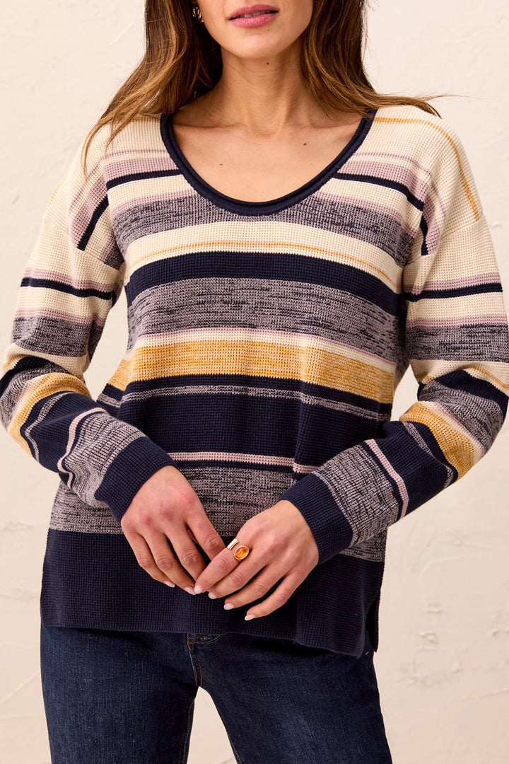 Textured Stripe Scoop Neck Cotton Sweater