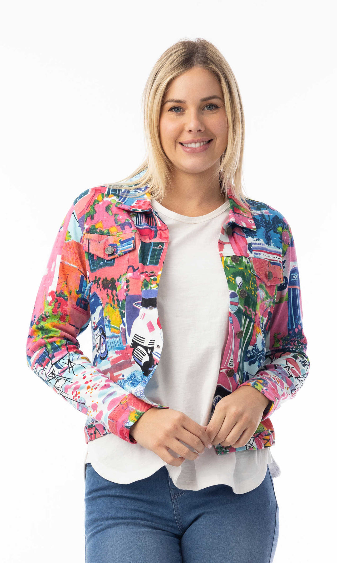 Scenic Print Stretch Ponte Jacket
