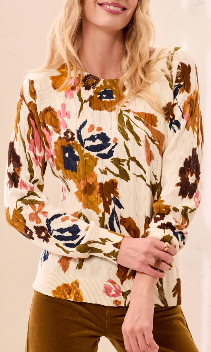 Floral Cable-Knit Sweater