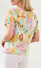 Abstract print short sleeve relaxed fit lightweight summer top with round neckline.