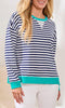 Striped Crew Neck Knit Top With Contrast Trim