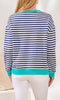 Striped Crew Neck Knit Top With Contrast Trim