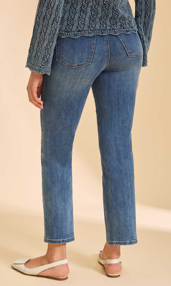 Indigo wash cropped straight-leg jeans with studded heart side detail