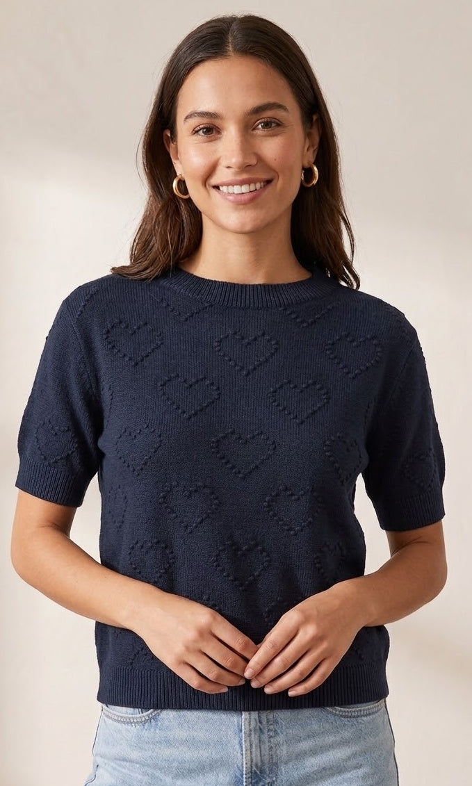 Heart Stitch Short Sleeve Sweater