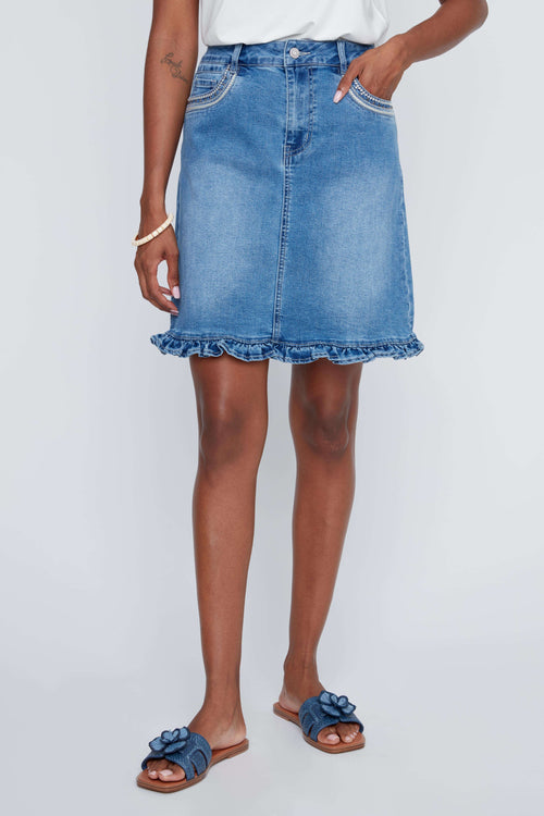 Ruffle Hem Denim Skirt