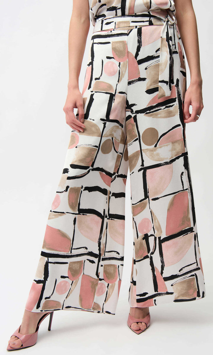 Ribkoff Abstract Print Wide Leg Pants With Tie Belt