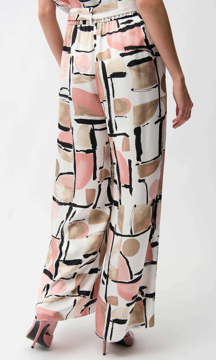 Ribkoff Abstract Print Wide Leg Pants With Tie Belt