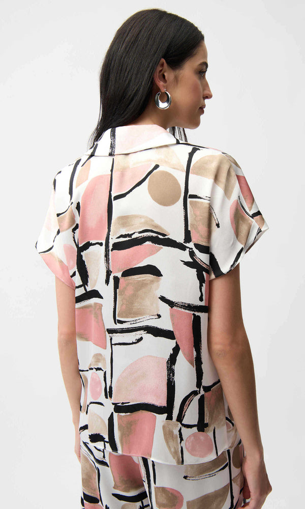 Abstract Print Short Sleeve Collared Blouse