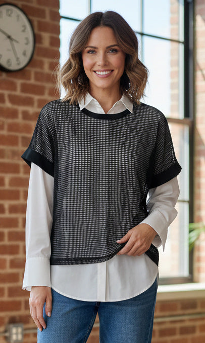 Mesh Overlay Short Sleeve Top