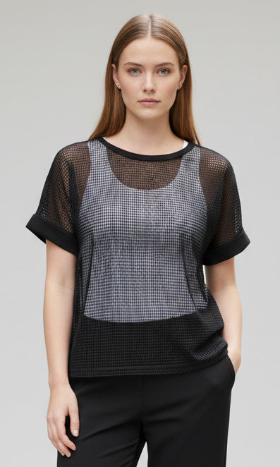 Mesh Overlay Short Sleeve Top