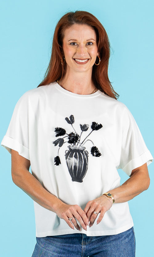 Floral Graphic Stretch Knit Top