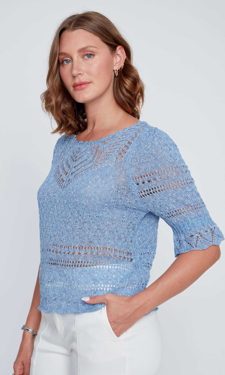 Pointelle Knit Short Sleeve Sweater