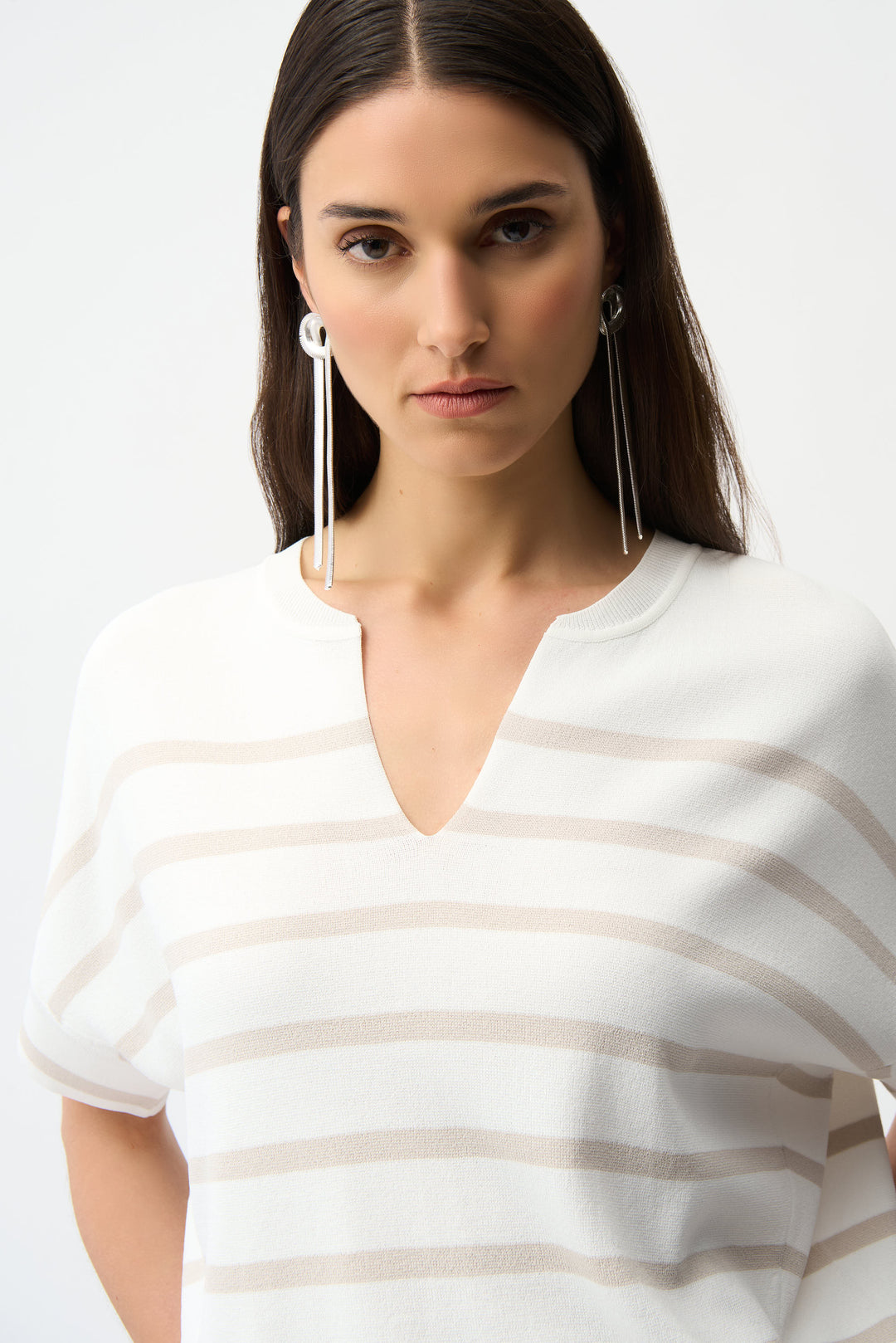 Striped Notch Neck Short Sleeve Knit Top