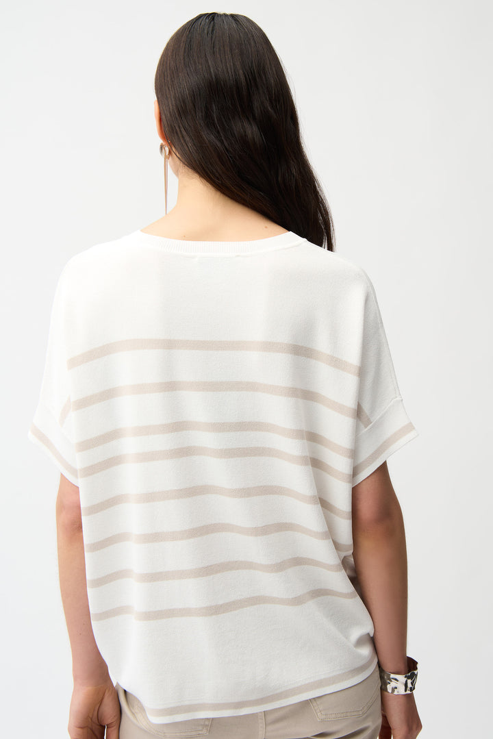 Striped Notch Neck Short Sleeve Knit Top