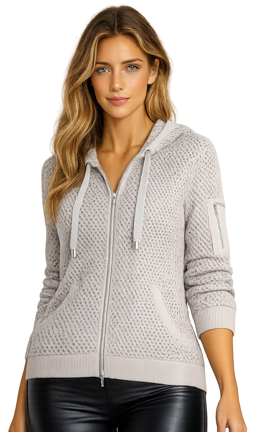 Metallic Textured Zip-Up Hoodie
