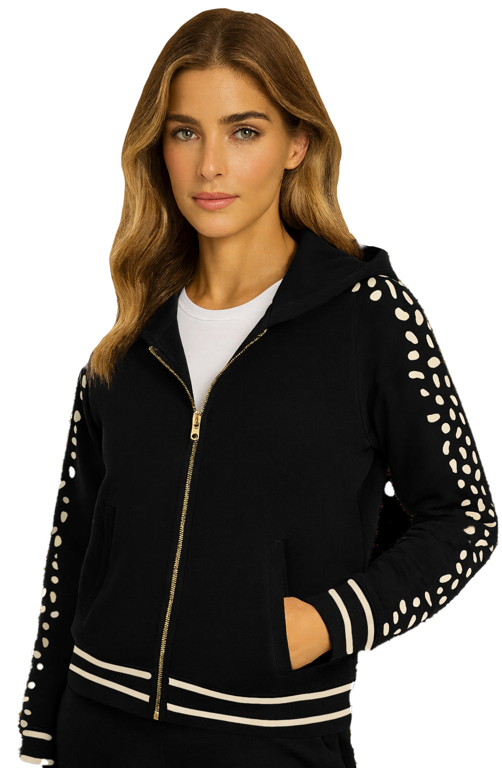 Abstract Dot-Sleeve Zip-Up Hoodie