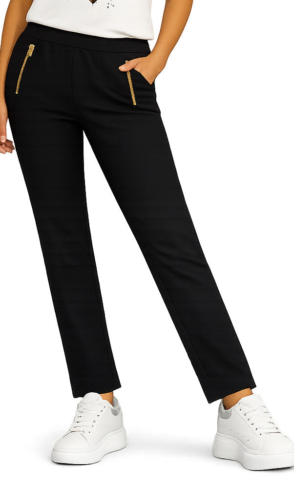 Zip-Pocket Straight-Leg Pull-On Pants