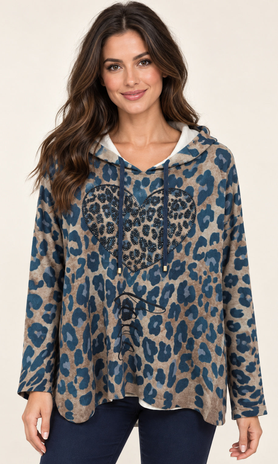 Embellished Heart Leopard-Print Hoodie