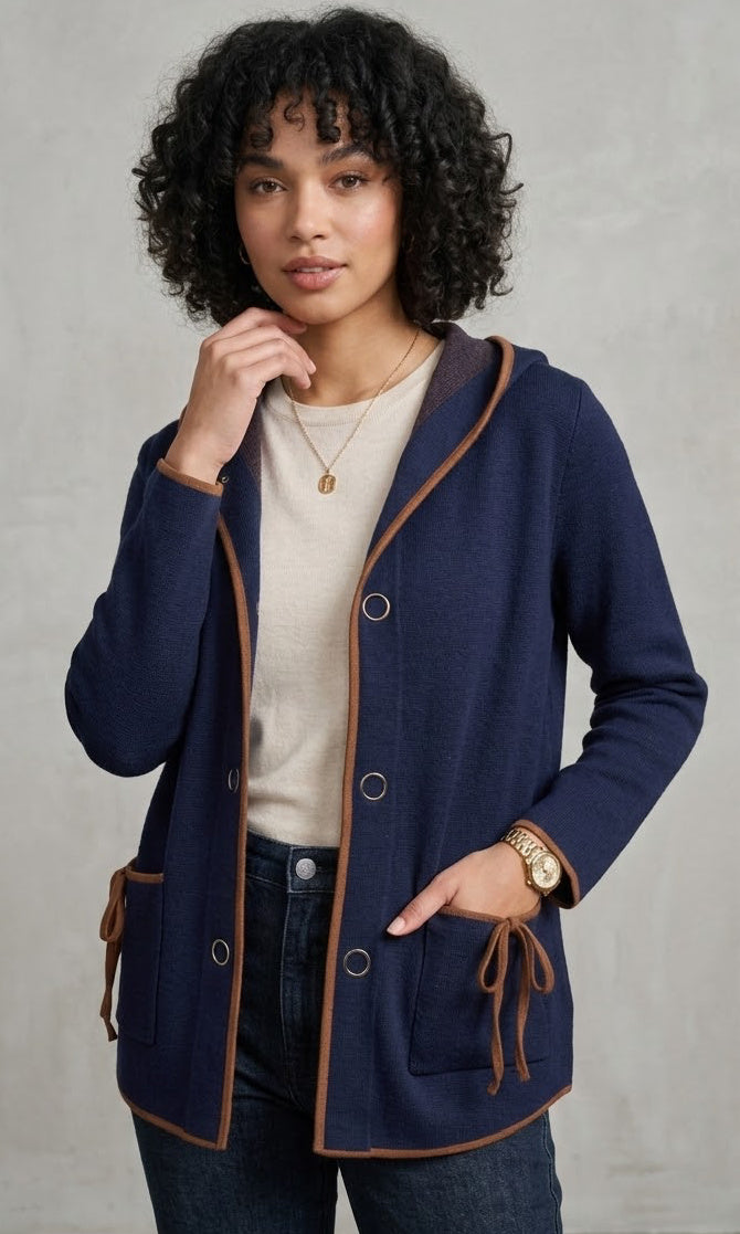 Hooded Tie-Detail Knit Jacket