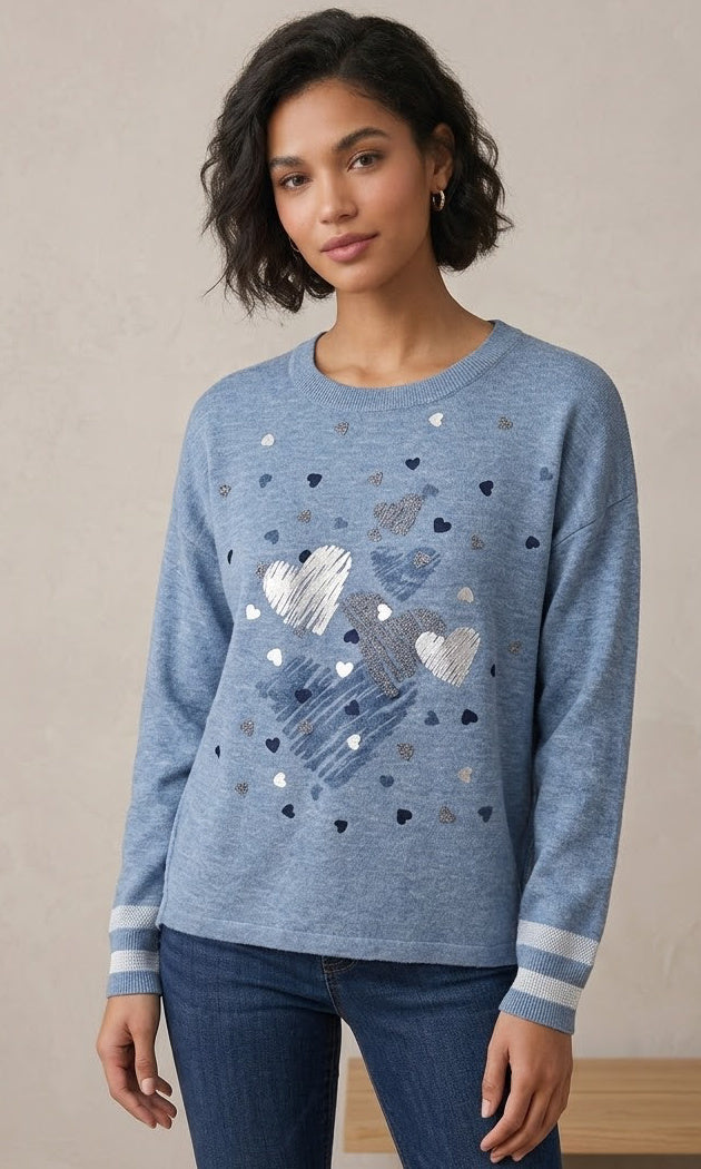 Heart Detail Crew Neck Sweater