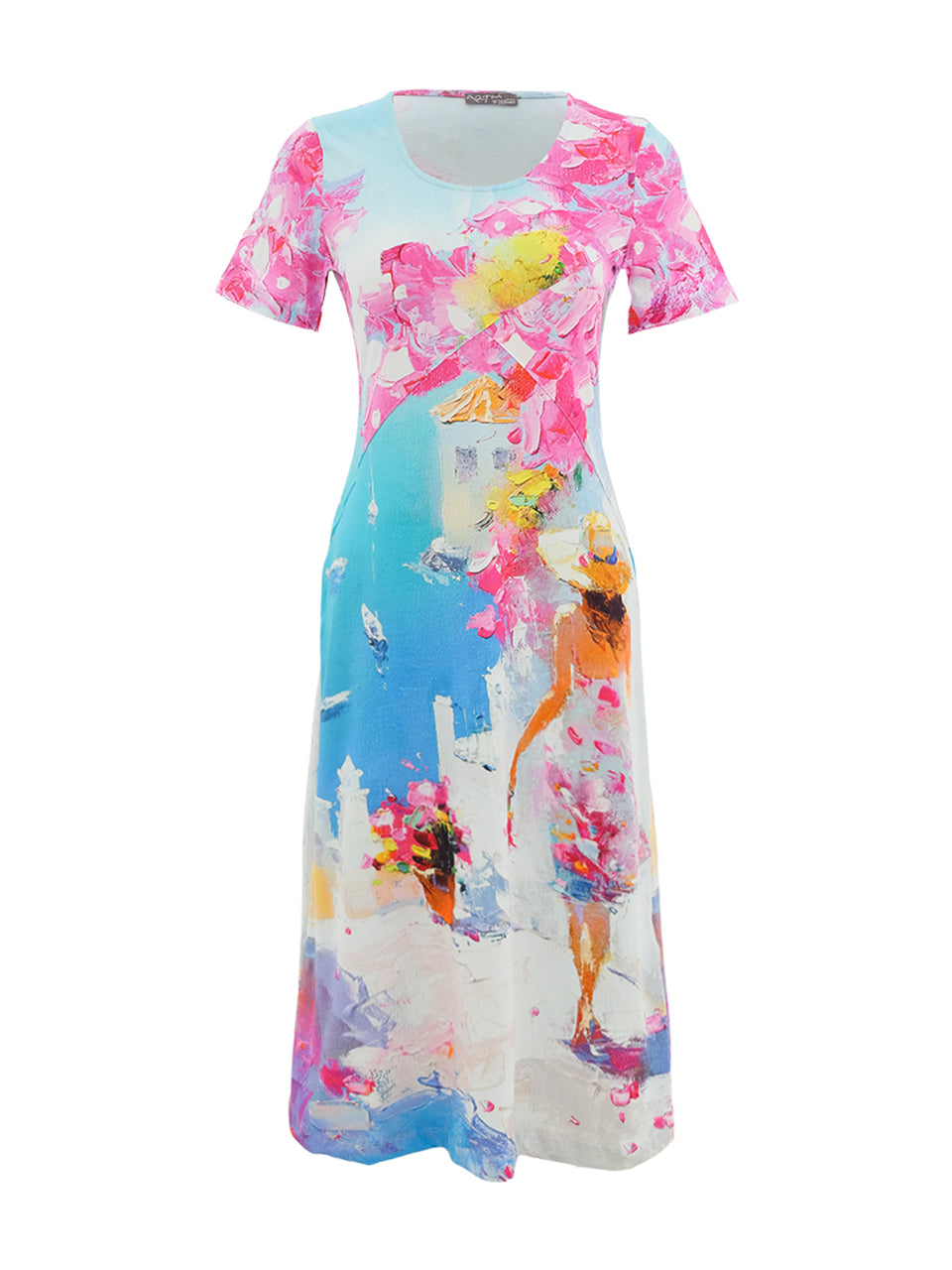 Cotton Blend Printed Stretch Midi Dress