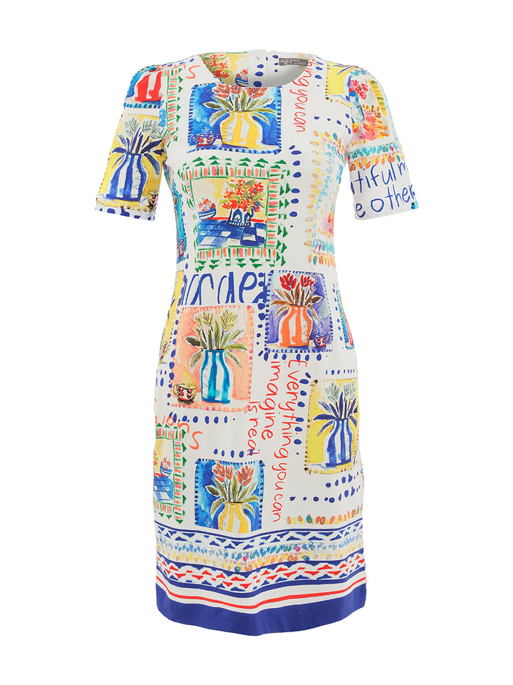 Cotton Blend Printed Stretch Shift Dress