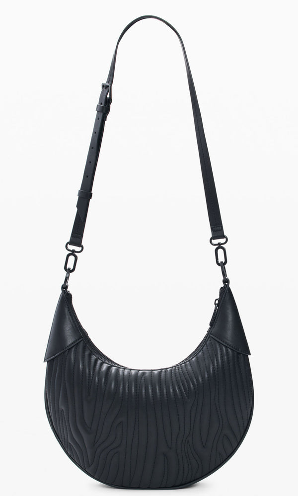 Desigual pleated floral shoulder bag with braided handle and adjustable strap.