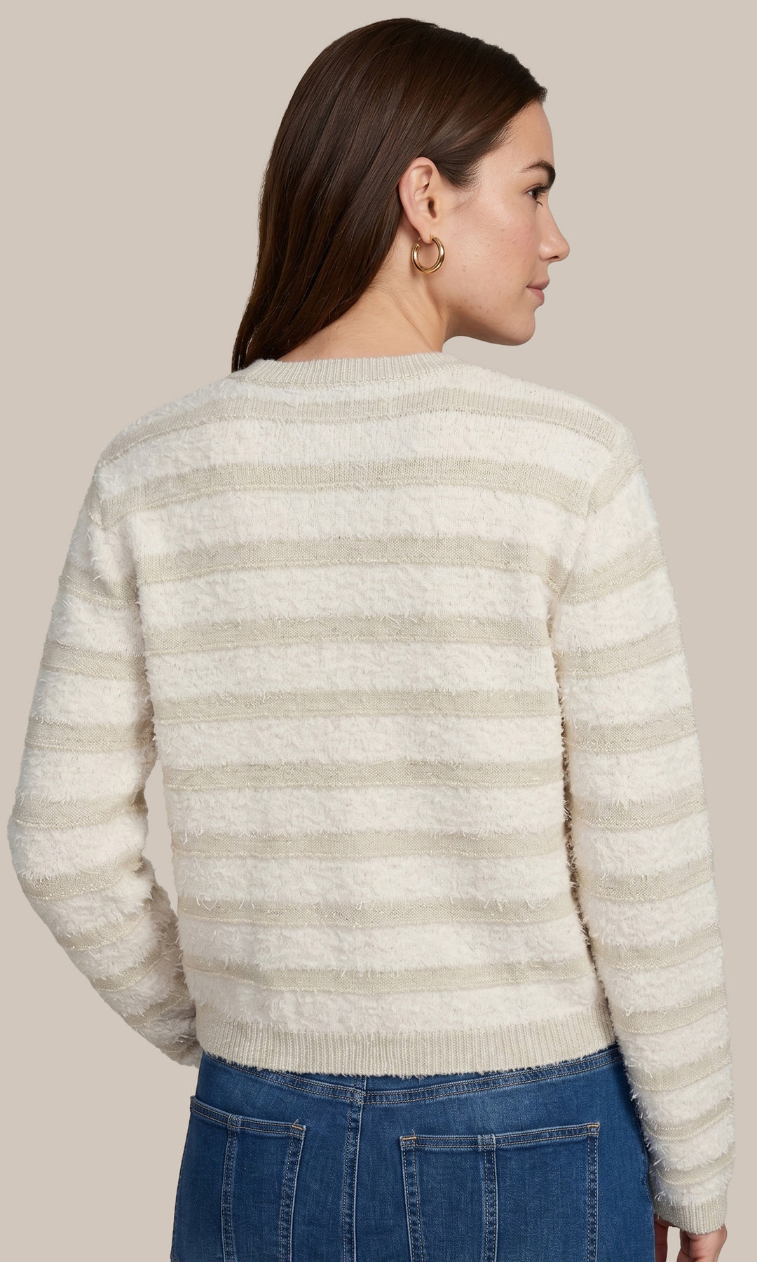 Textured Stripe Pearl Button Cardigan