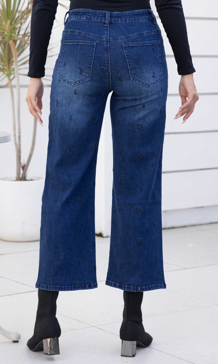 Embroidered Wide Leg Crop Jeans