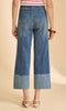 Medium wash cropped straight-leg jeans with structured cuff
