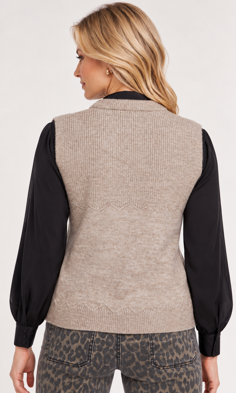 Mixed Stitch Button Front Sweater Vest