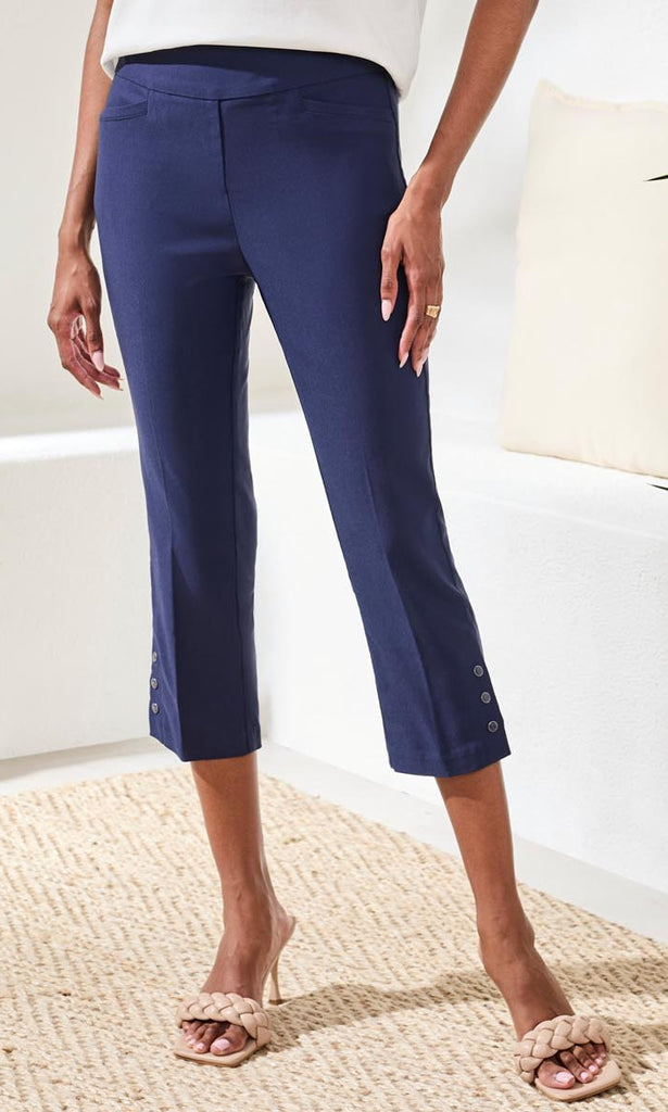 Pull-On Cropped Slim Pant With Button Detail