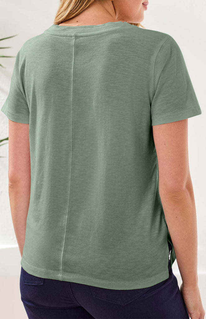 V-Neck Short Sleeve Top With Center Seam