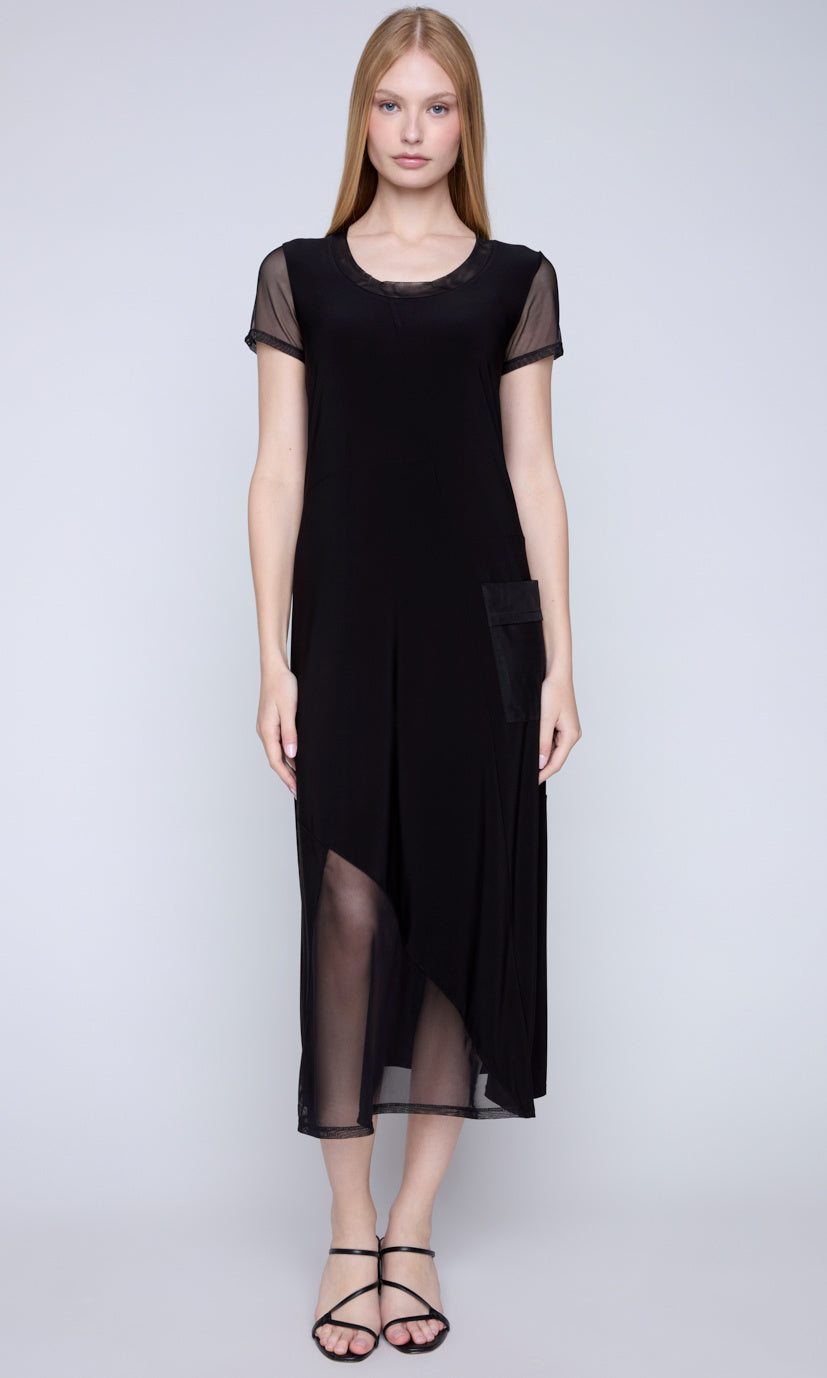 Mesh Detail Asymmetrical Midi Dress
